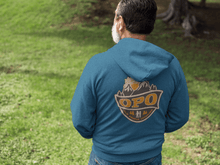 Load image into Gallery viewer, Man walking outside wearing Old People Outdoors Classic Hoodie in blue