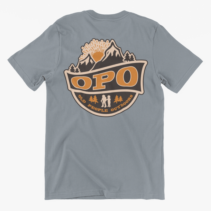 Old People Outdoors Classic Tee in Granite | Also available in blue and sandstone