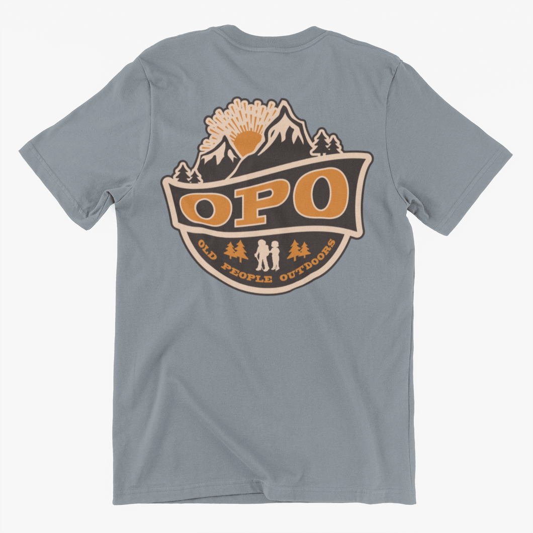 Old People Outdoors Classic Tee in Granite | Also available in blue and sandstone